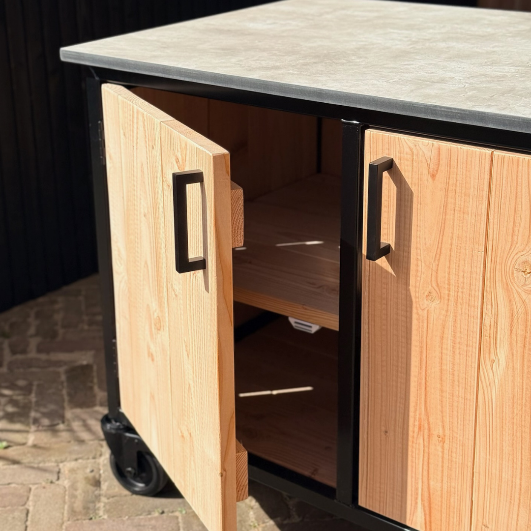 Buitenkeuken Douglas en staal met opbergkast en Beige HPL werkblad - Lengte 180 cm - Afbeelding 4